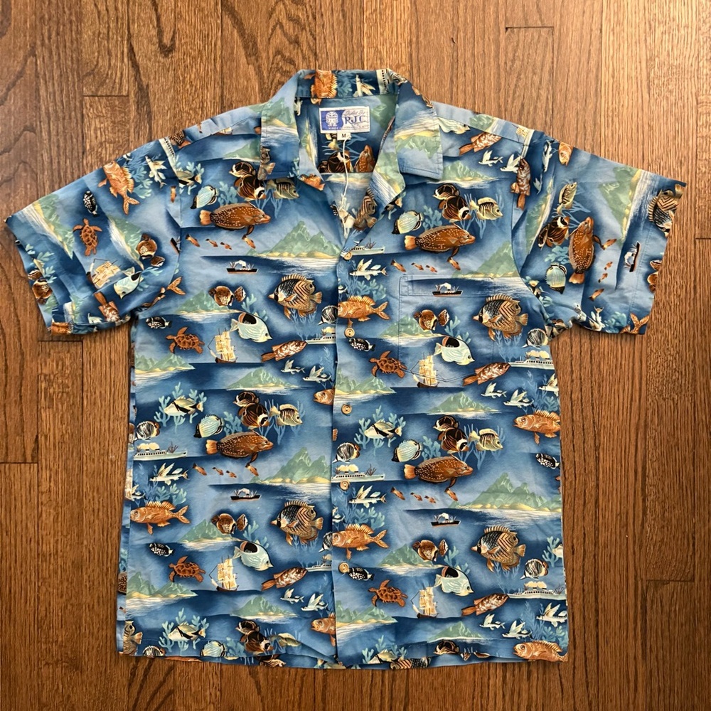 Vintage RJC Made In Hawaii Tropical Fish Boats Hawaiian Shirt Men’s M